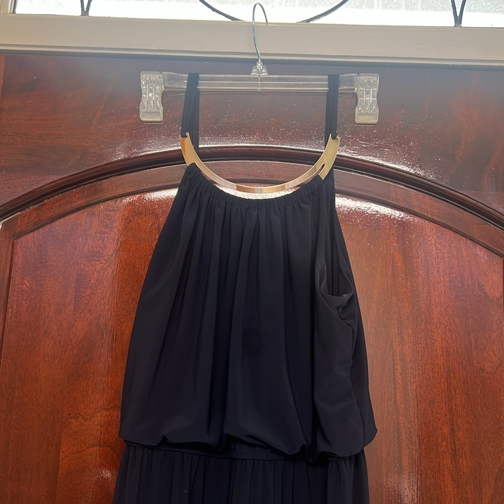 Emma and Michelle, navy sleeveless jumpsuit elastic waste, gold necklace, large - Picture 8 of 12
